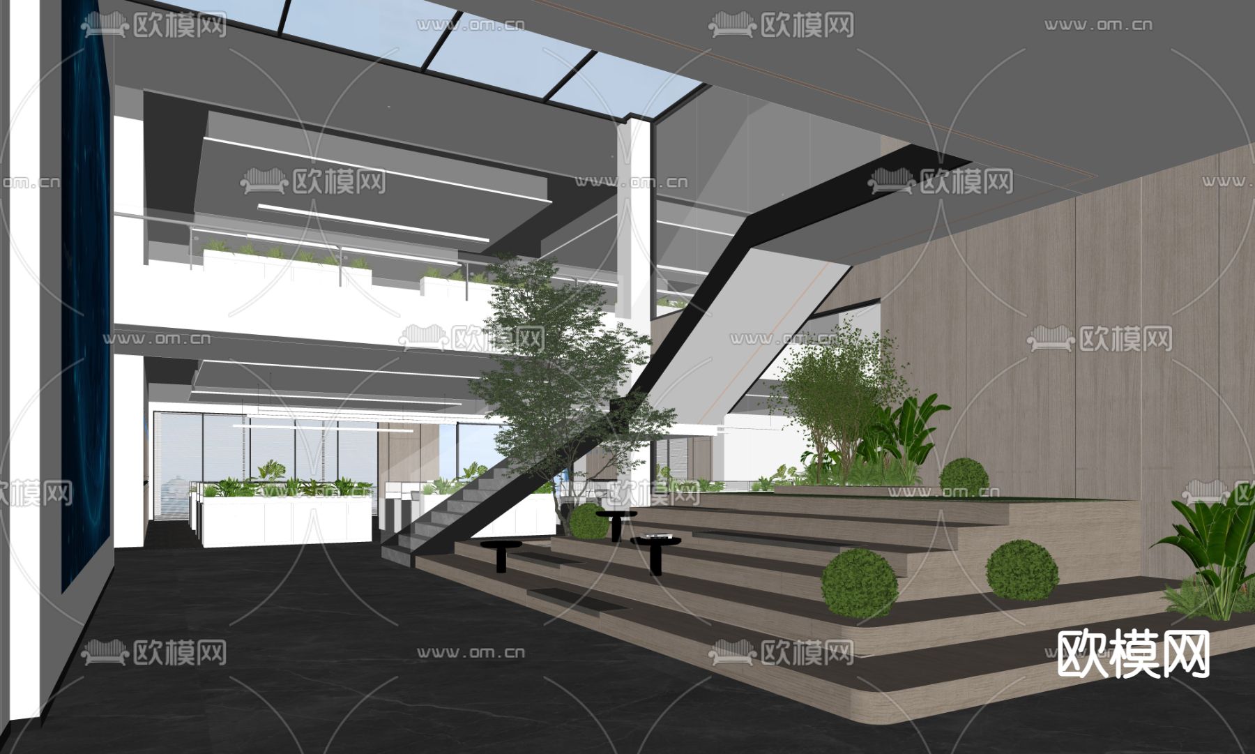 现代办公休息区su模型下载（渲染图2）