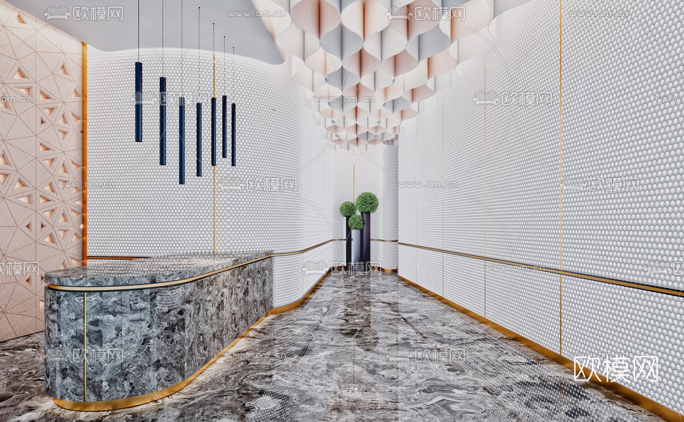 现代办公前台su模型下载