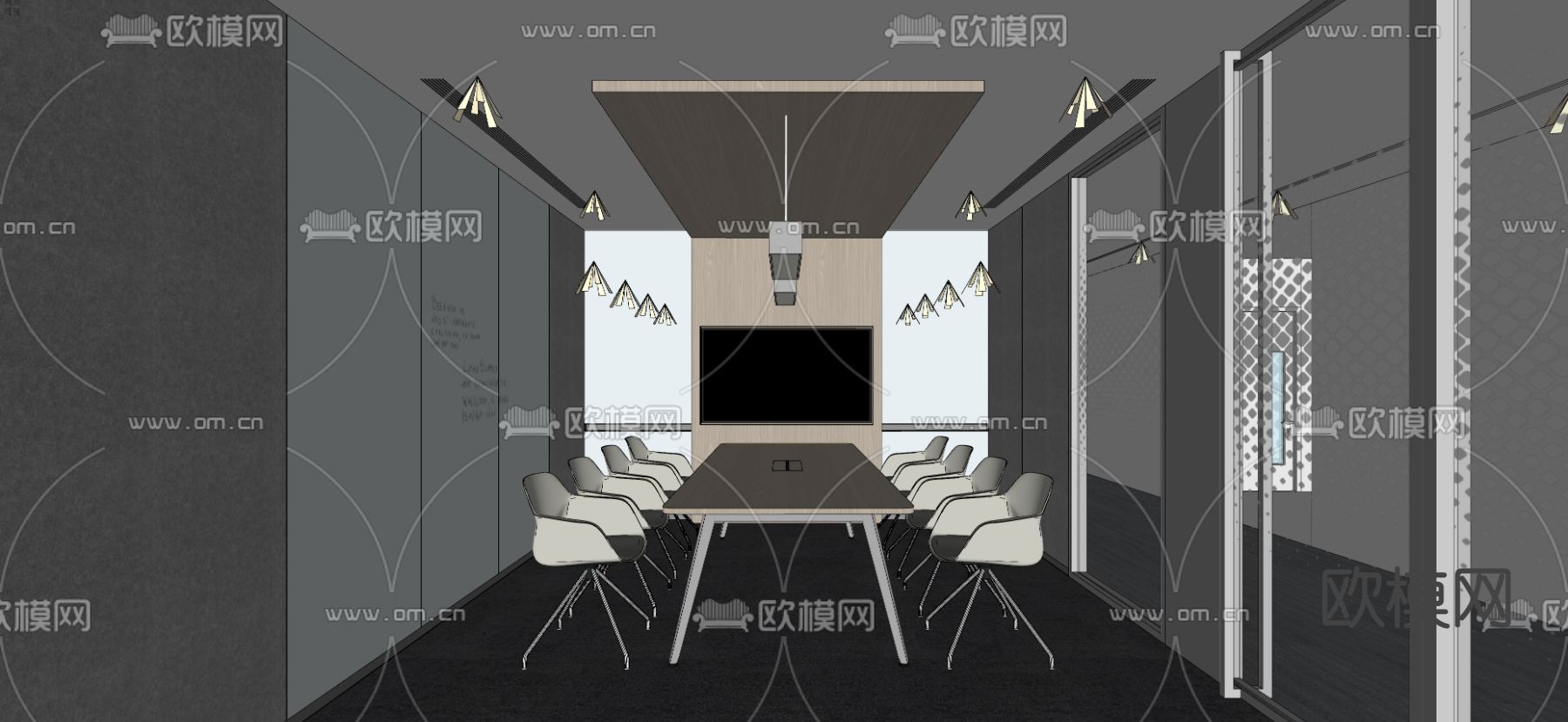 现代会议室su模型下载（渲染图2）
