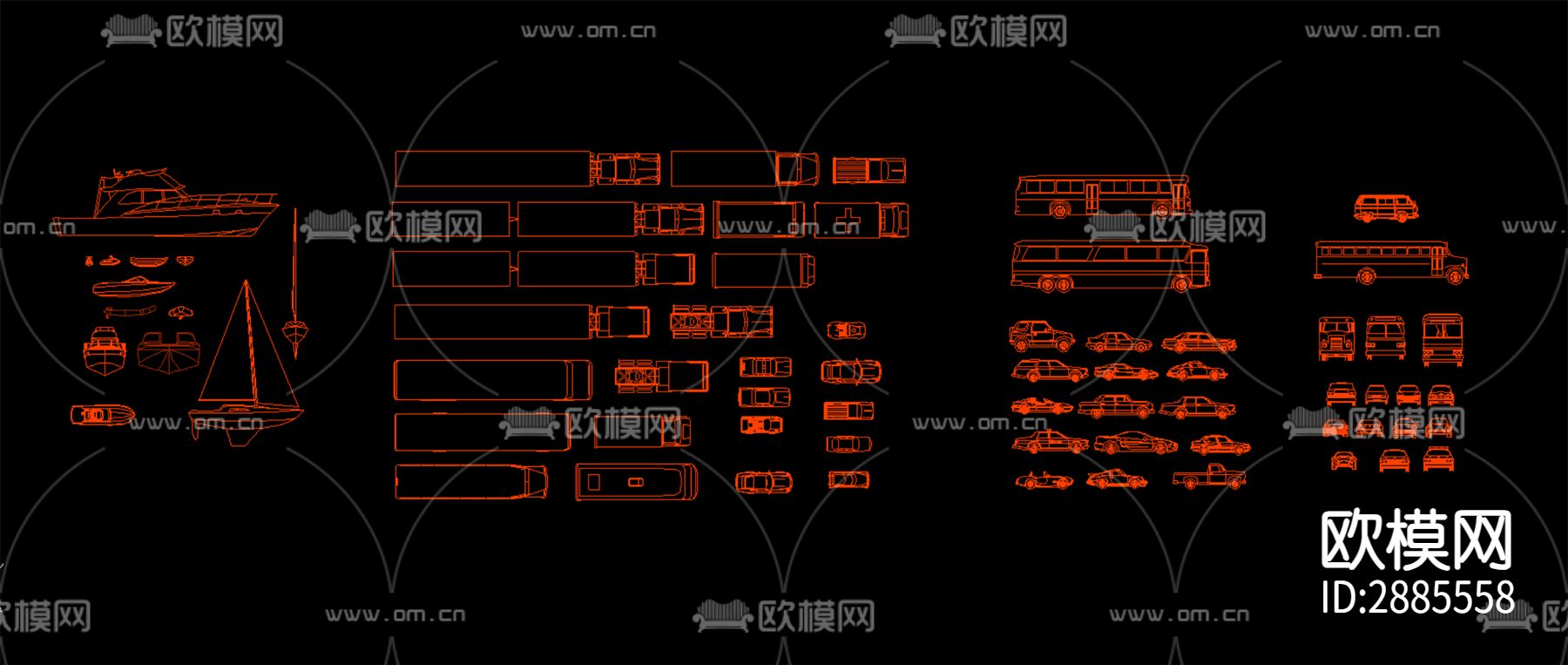 卡车公交车轮船cad图库下载