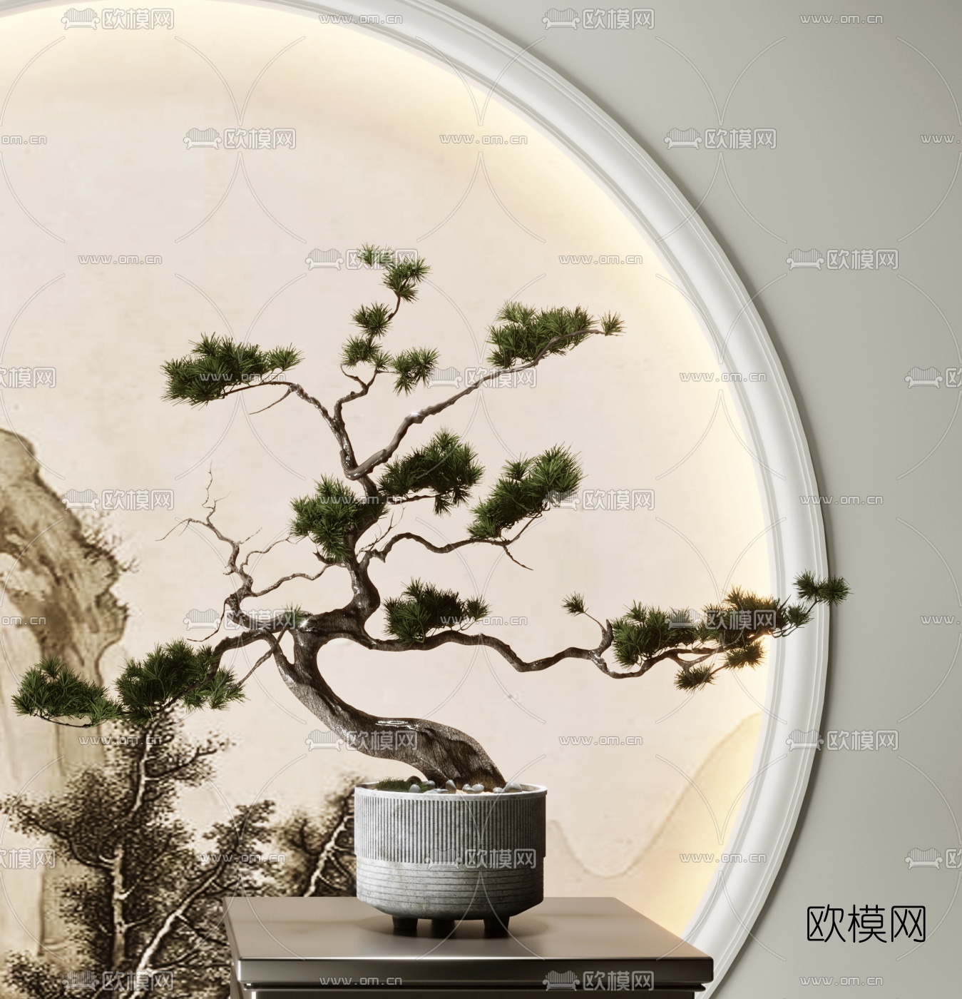 新中式松树盆景花架3d模型下载（渲染图2）