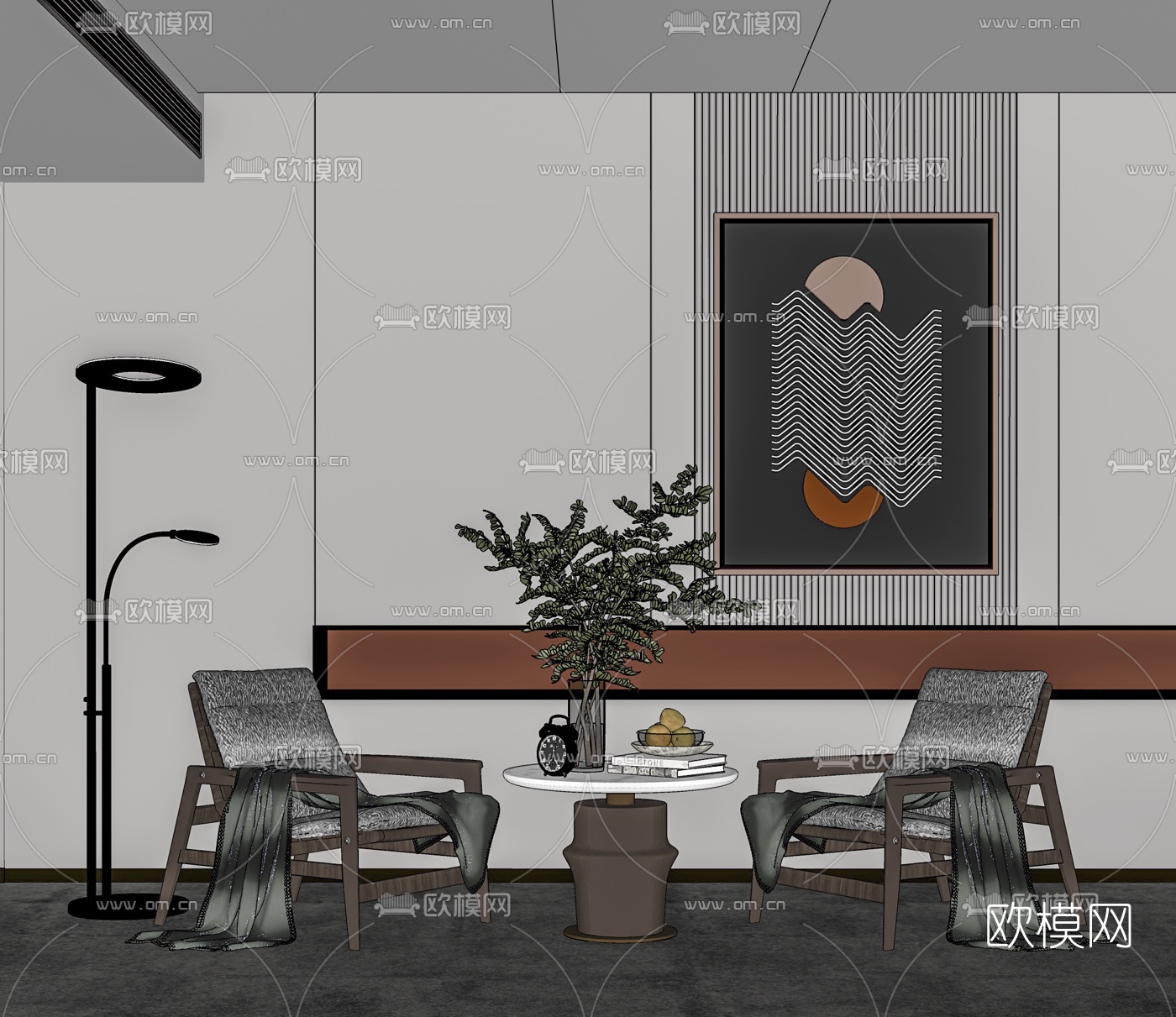 现代轻奢单椅su模型下载（渲染图2）