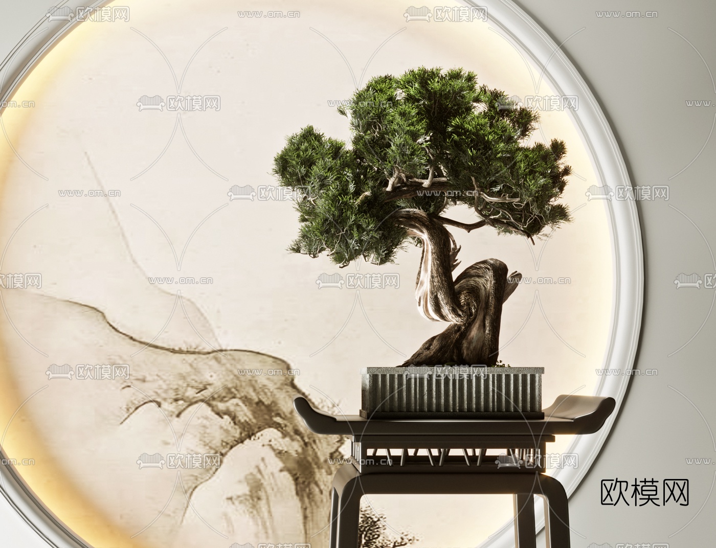 新中式松树盆景3d模型下载（渲染图2）