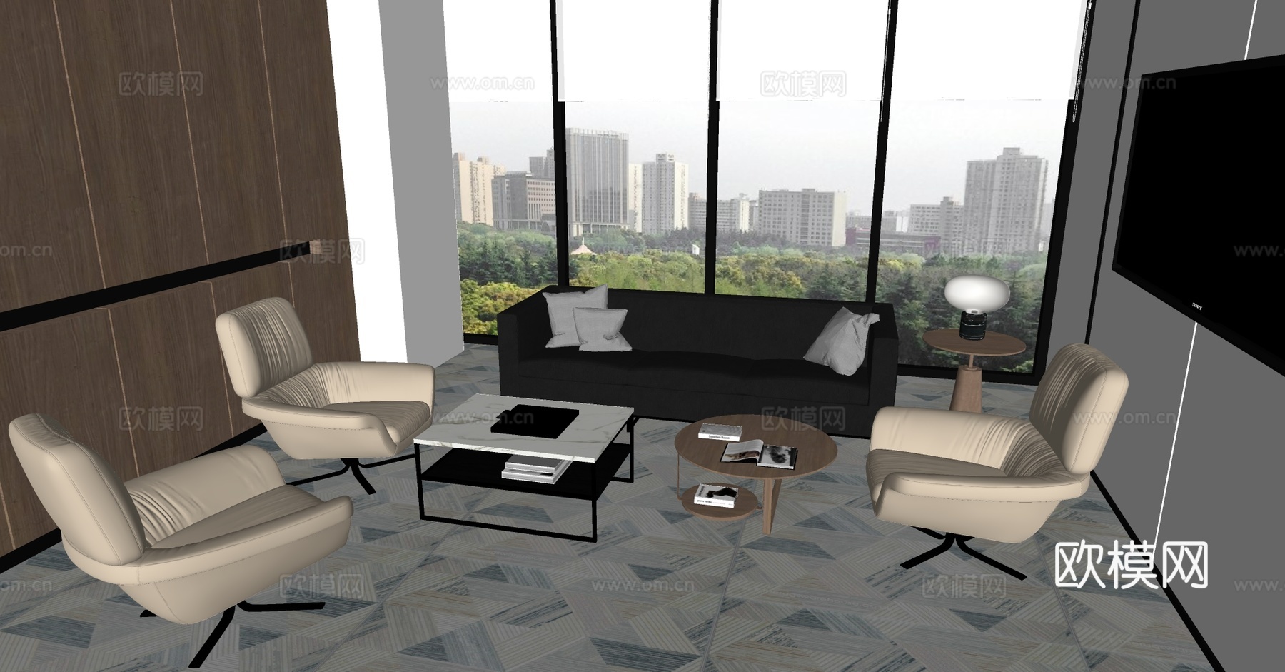 现代接待室 接待沙发茶几组合 公司接待室 贵宾洽谈室 休闲椅su模型下载（渲染图3）