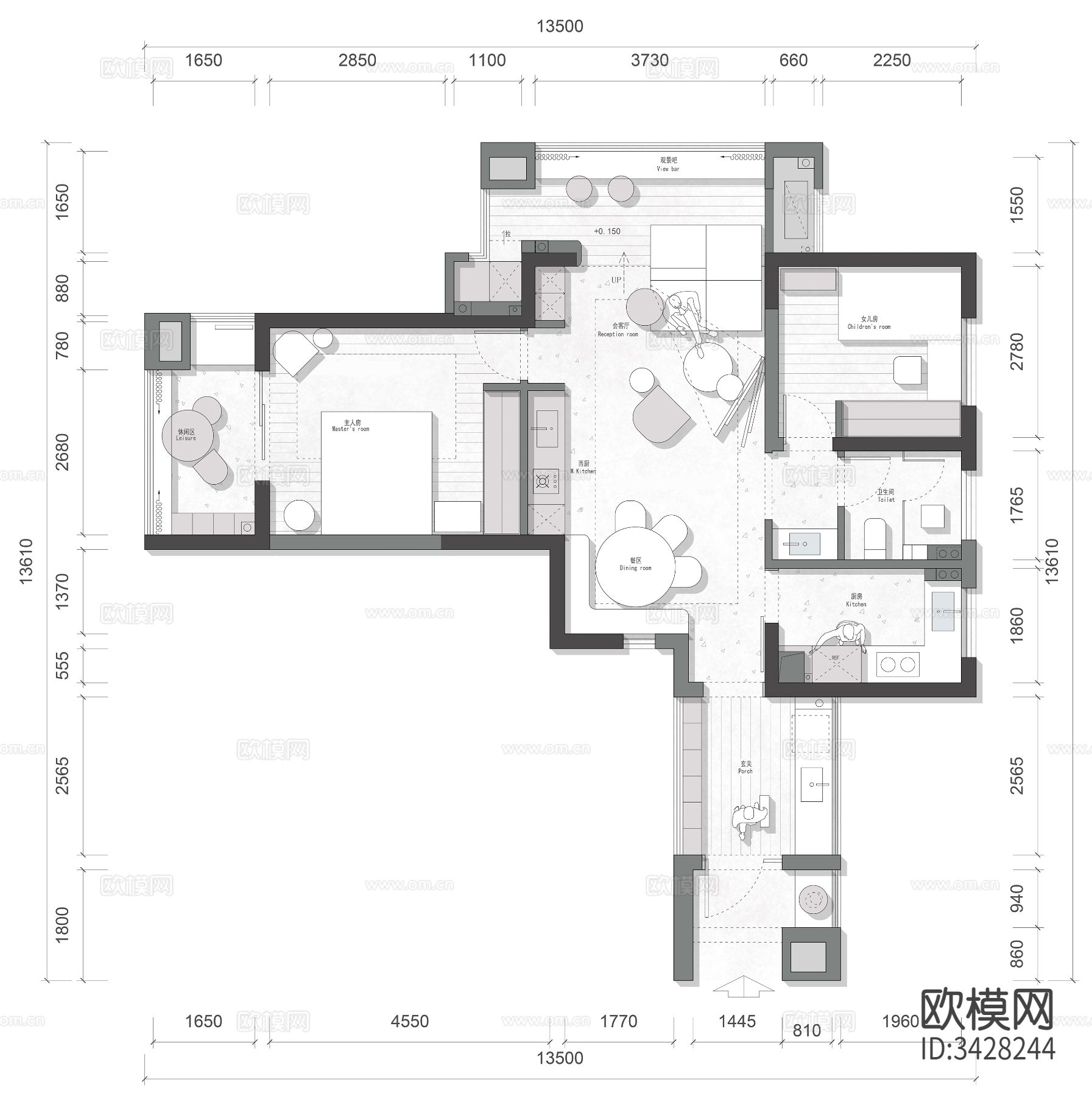 iGo 83㎡刚需房优化前后对比平面优化案例源文件cad施工图下载（渲染图1）