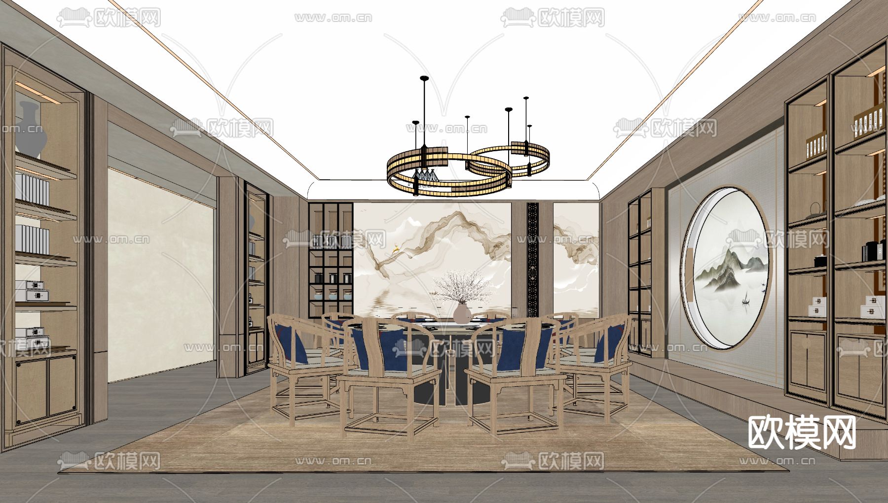 新中式餐厅包厢su模型下载（渲染图2）