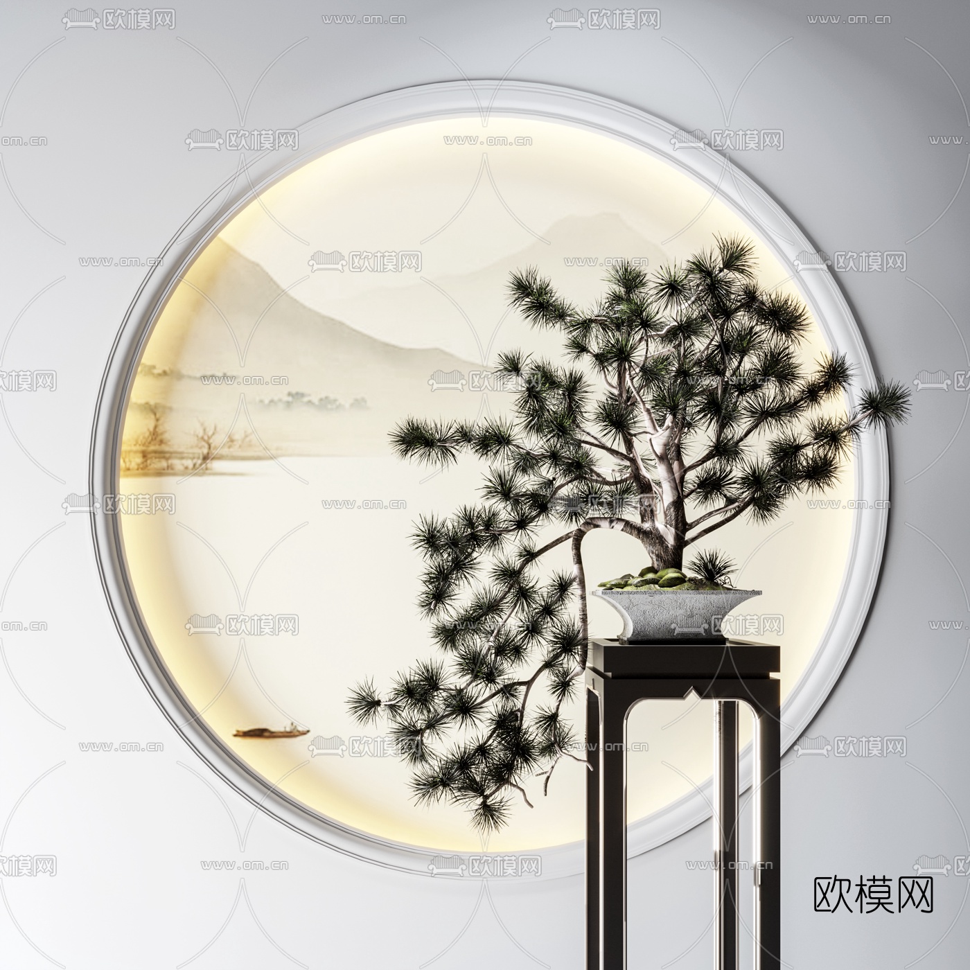 新中式松树盆栽盆景3d模型下载（渲染图1）