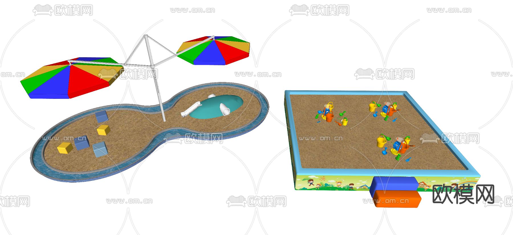 现代儿童沙水区 娱乐区 沙坑su模型