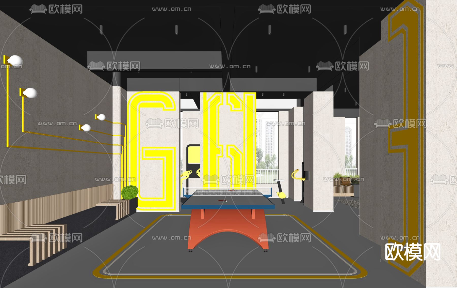 现代健身房su模型下载（渲染图2）