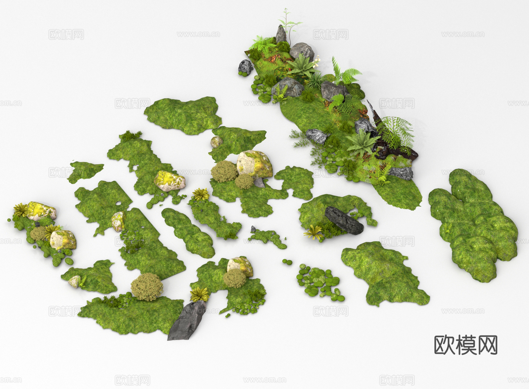 现代微地形 苔藓微地形 石头 庭院景观 景观造景 庭院小品3d模型