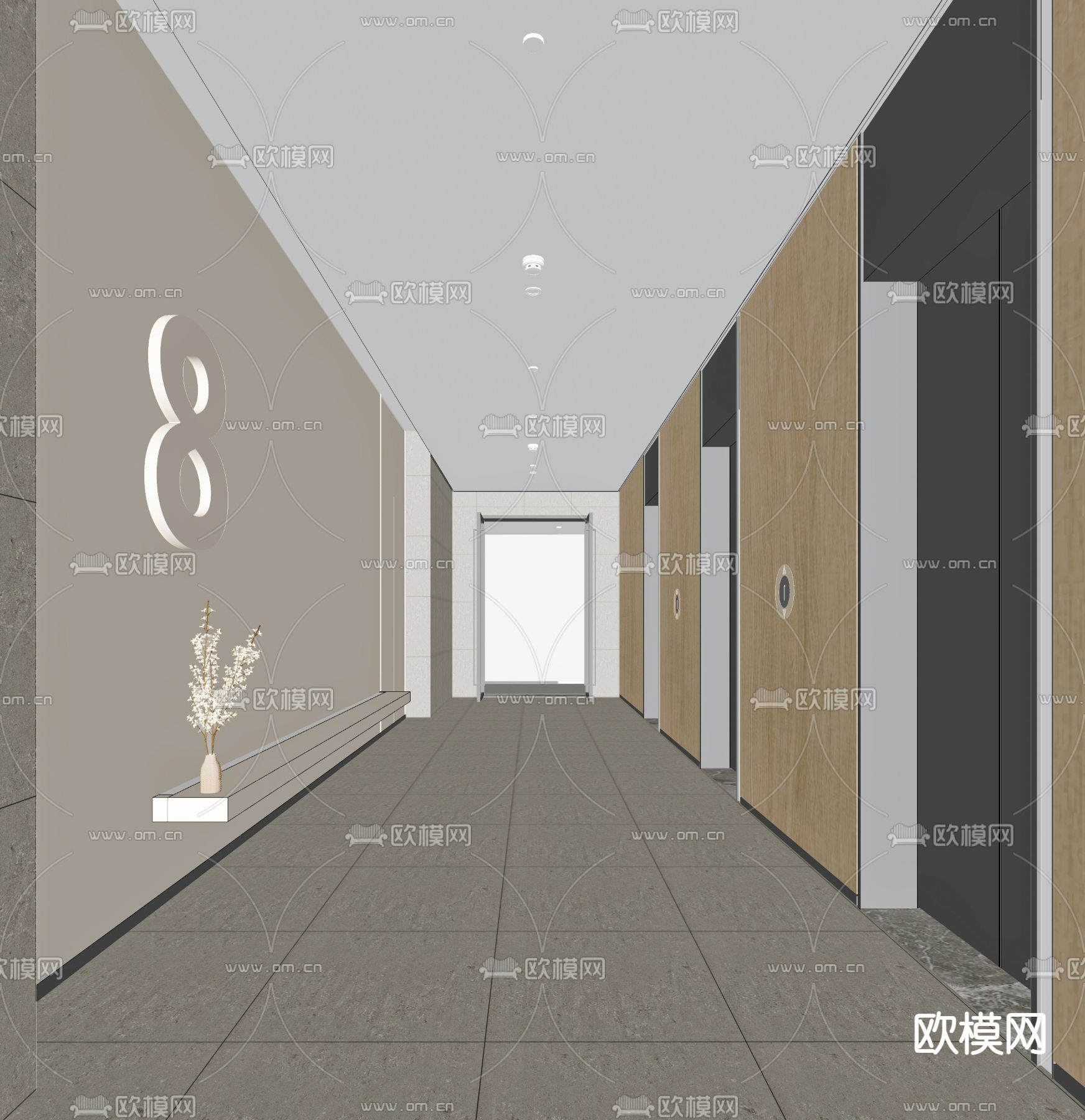 现代电梯厅su模型下载（渲染图2）