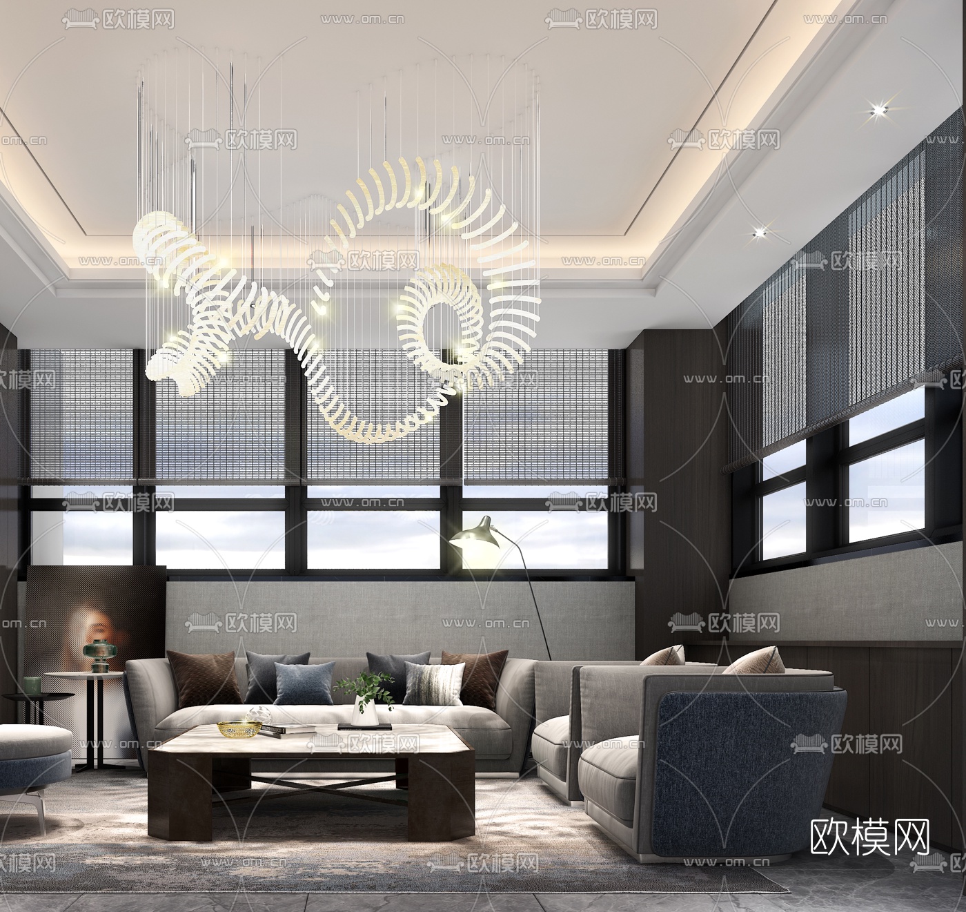现代会所会客室3d模型下载（渲染图3）
