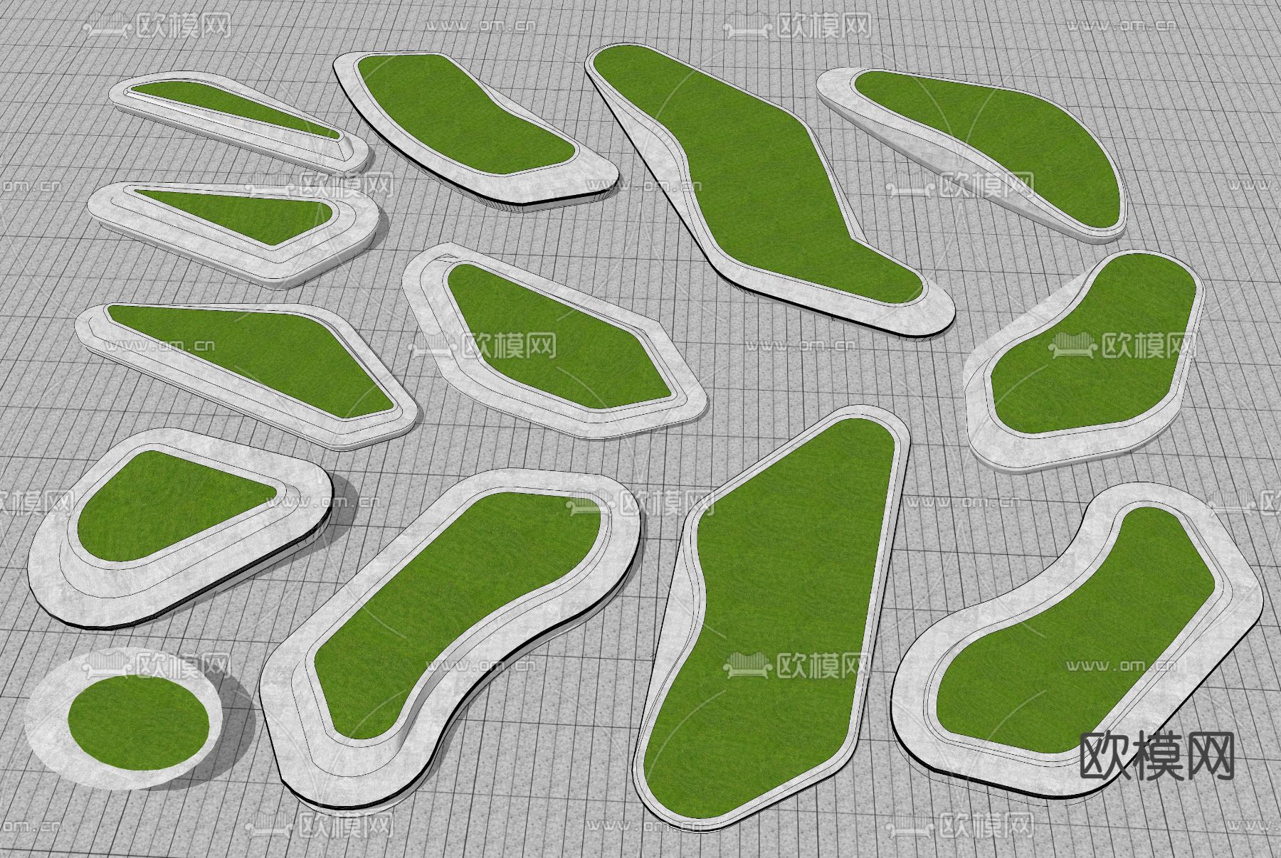 异形树池座椅 景观座椅su模型下载（渲染图1）