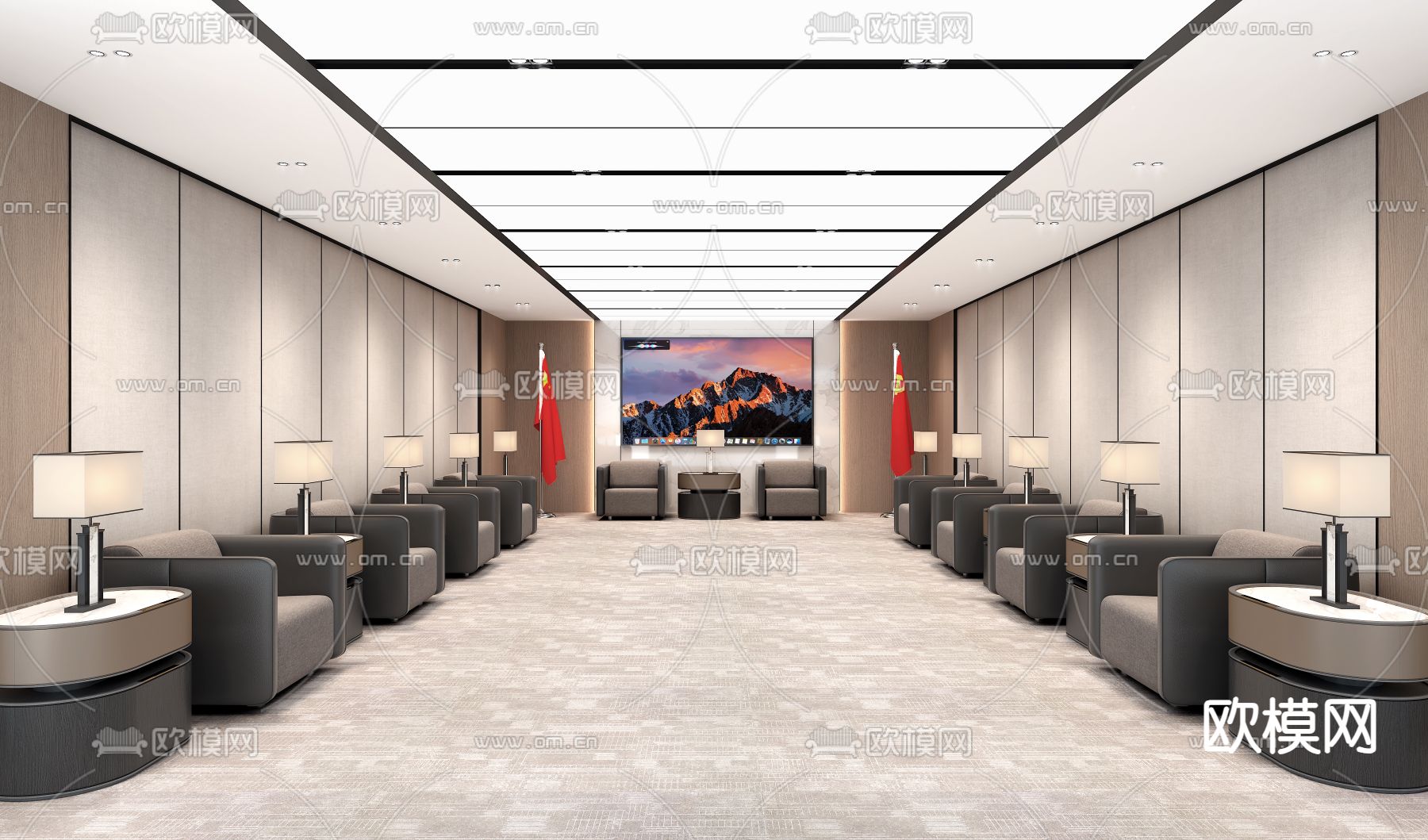 新中式接待室 会客厅su模型下载（渲染图1）