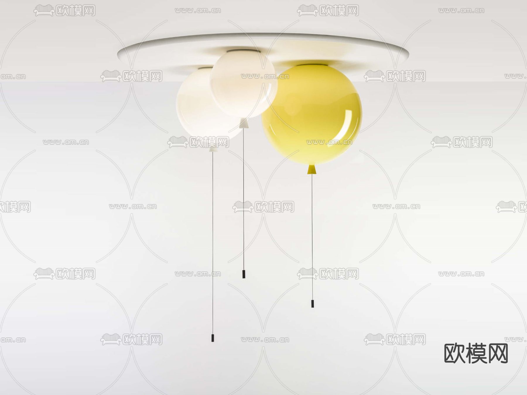 北欧气球吸顶灯su模型下载（渲染图1）