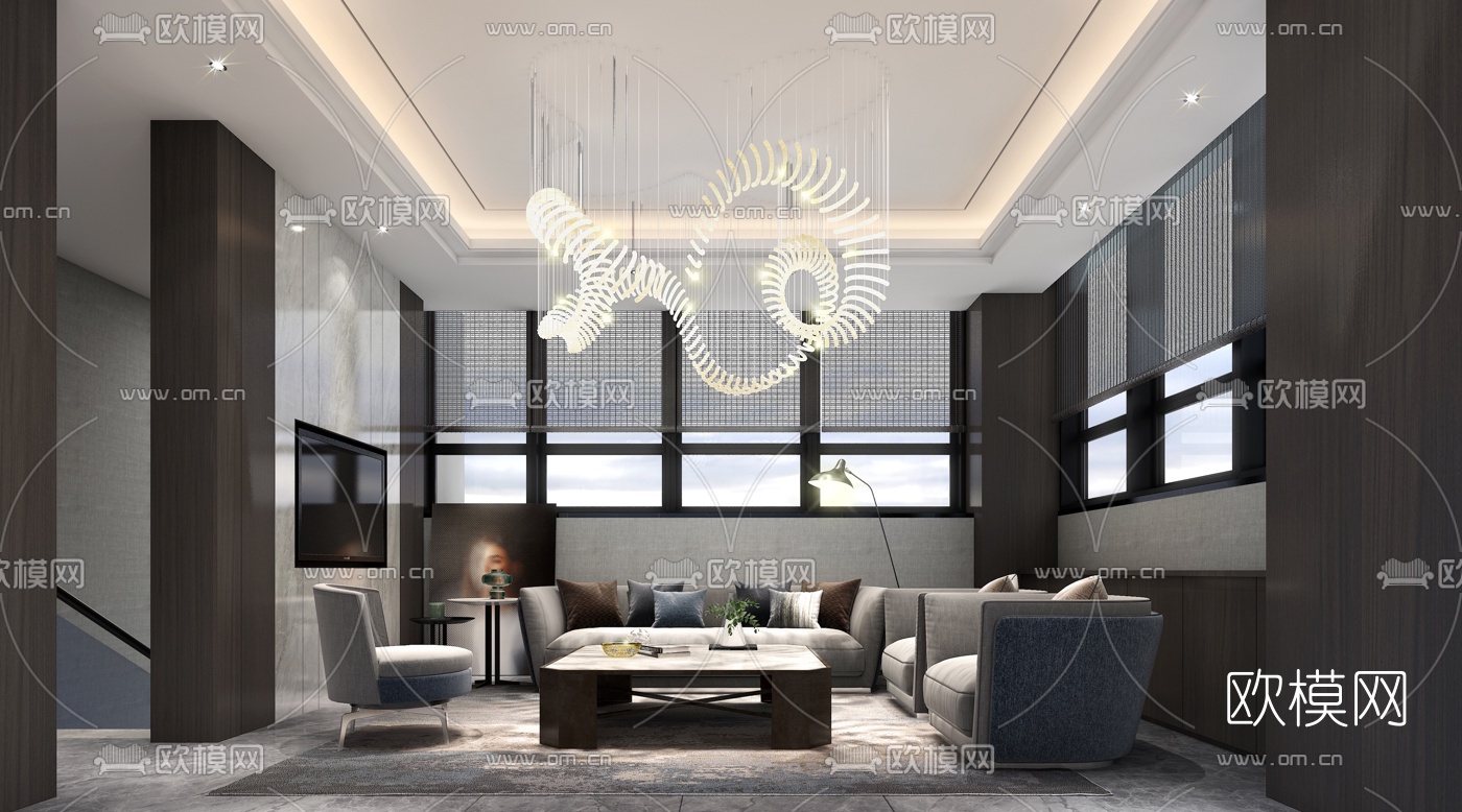 现代会所会客室3d模型下载（渲染图1）