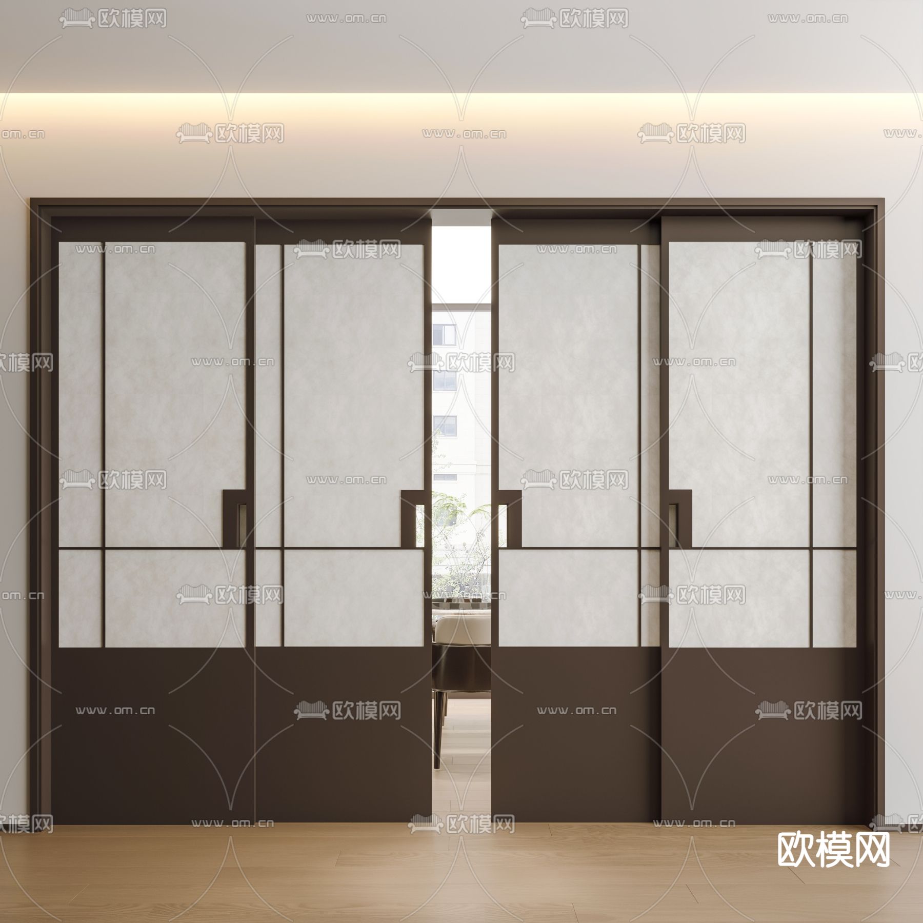 现代移门 推拉门3d模型下载（渲染图1）