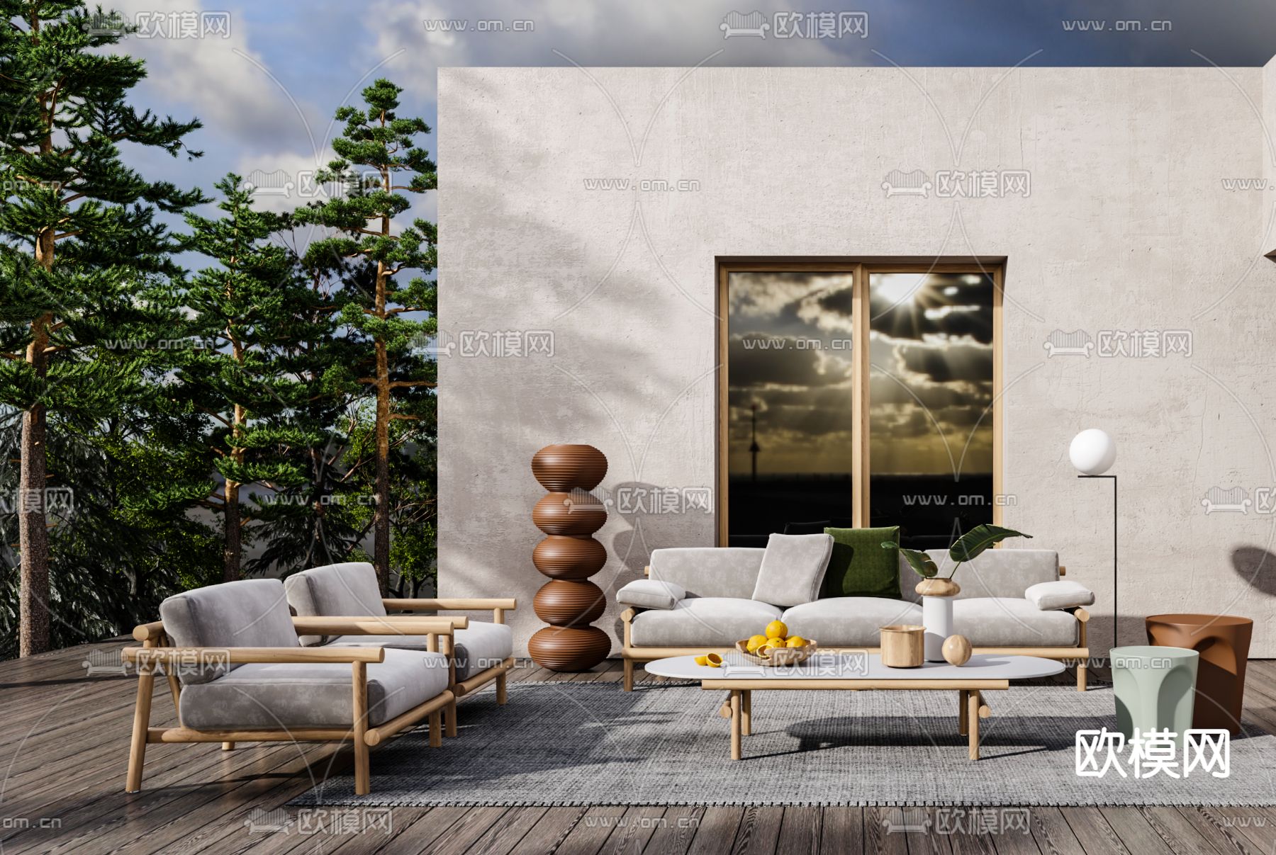 现代布艺户外沙发组合3d模型下载（渲染图3）