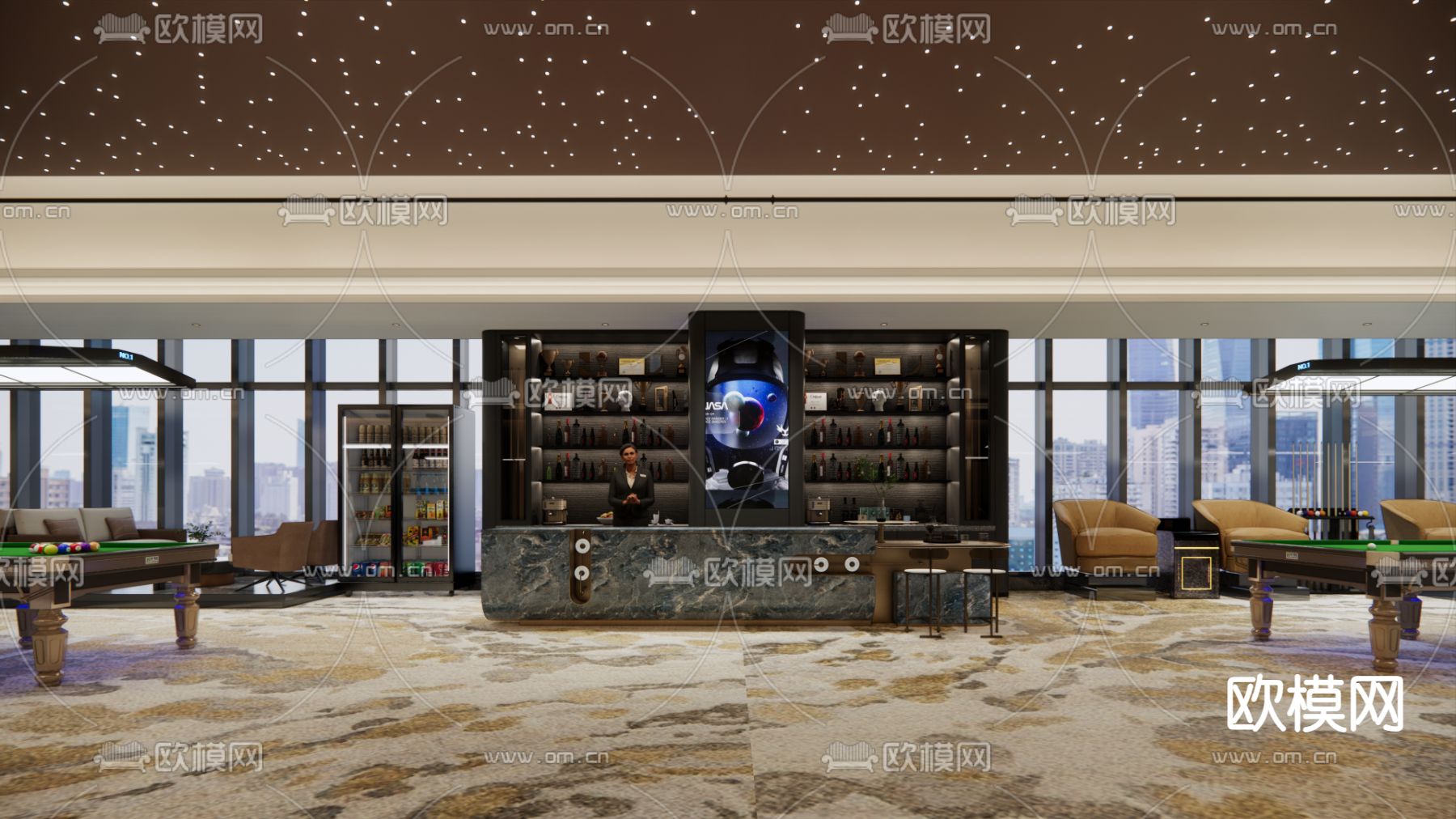 现代台球俱乐部su模型下载（渲染图3）