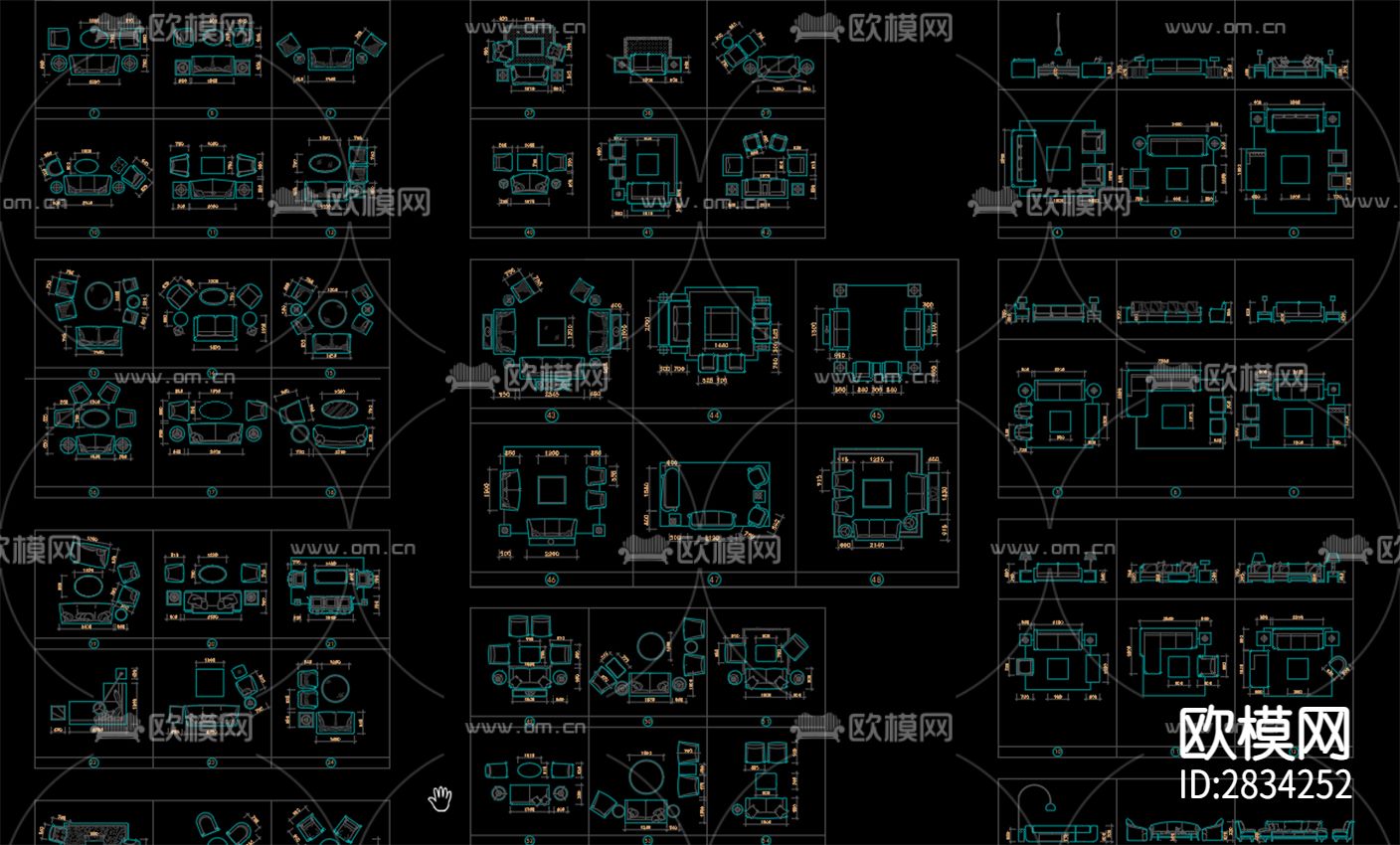 沙发餐桌床卫浴厨房灯具cad图库下载（渲染图4）