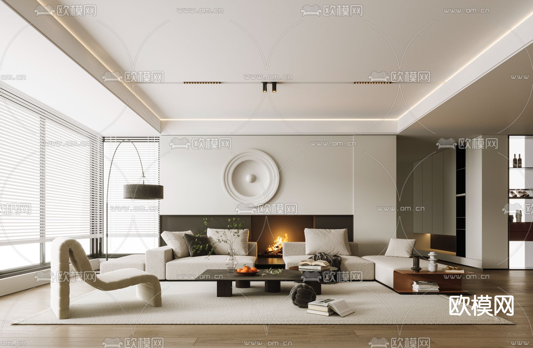 奶油风客厅3d模型下载