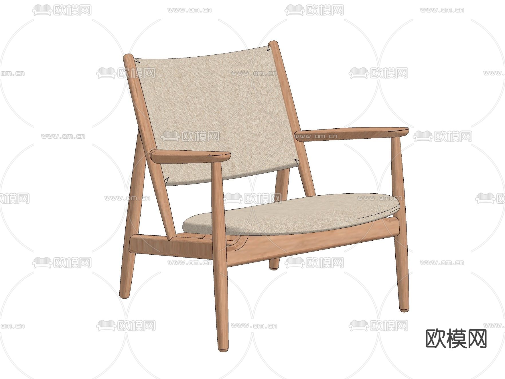 日式布艺休闲椅su模型下载（渲染图2）