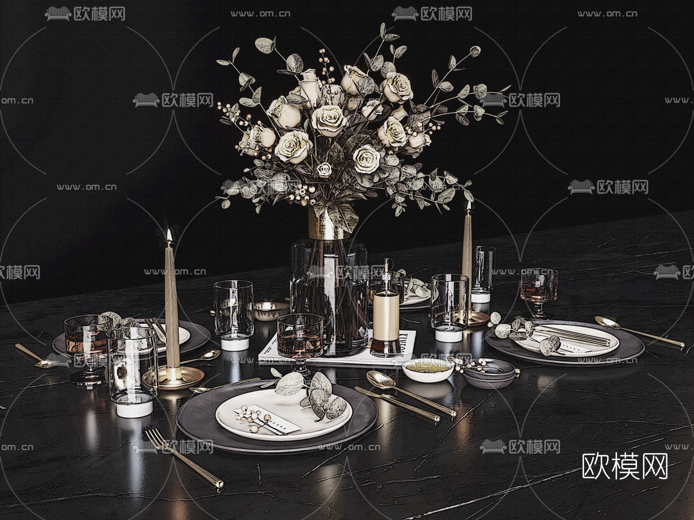 现代轻奢餐具su模型下载（渲染图1）