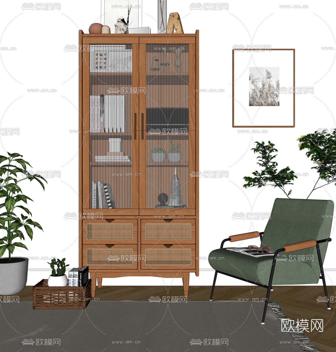 北欧简约书柜su模型下载