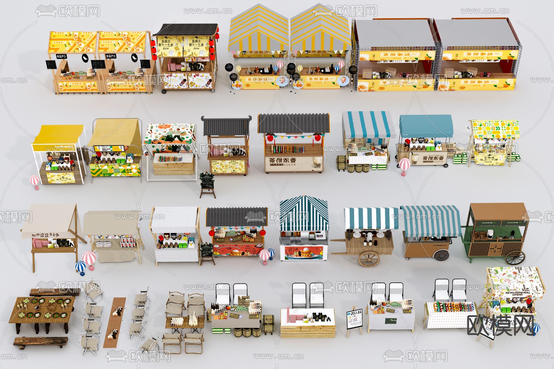 集市摊位 夜市摊 小吃摊su模型下载（渲染图2）