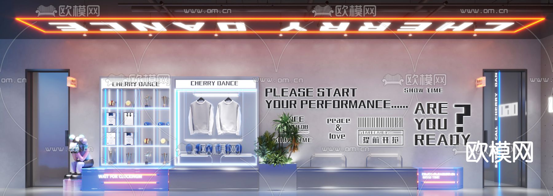 现代打卡墙  网红打卡区su模型下载（渲染图1）