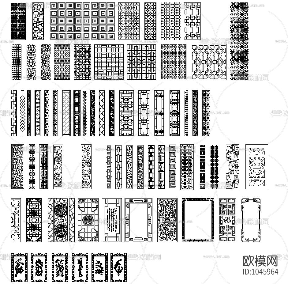中式花格屏风图库下载（渲染图2）