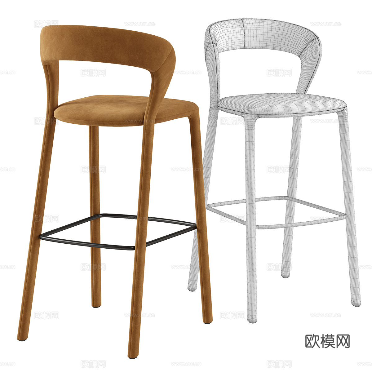 现代意式 Sama 布艺吧台椅3d模型