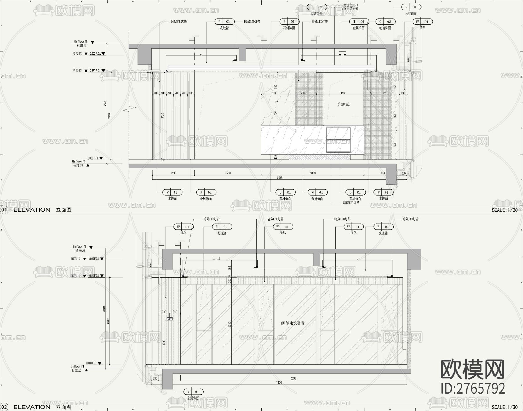 家装平层cad施工图下载（渲染图1）