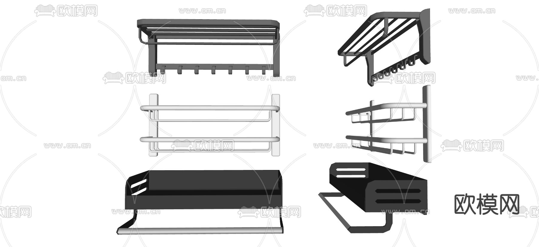 现代不锈钢浴巾架 毛巾架su模型