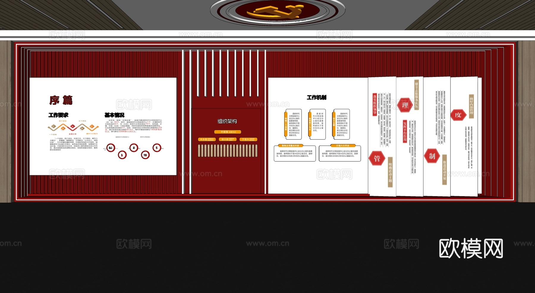 党建展厅 文化墙荣誉室su模型下载（渲染图1）