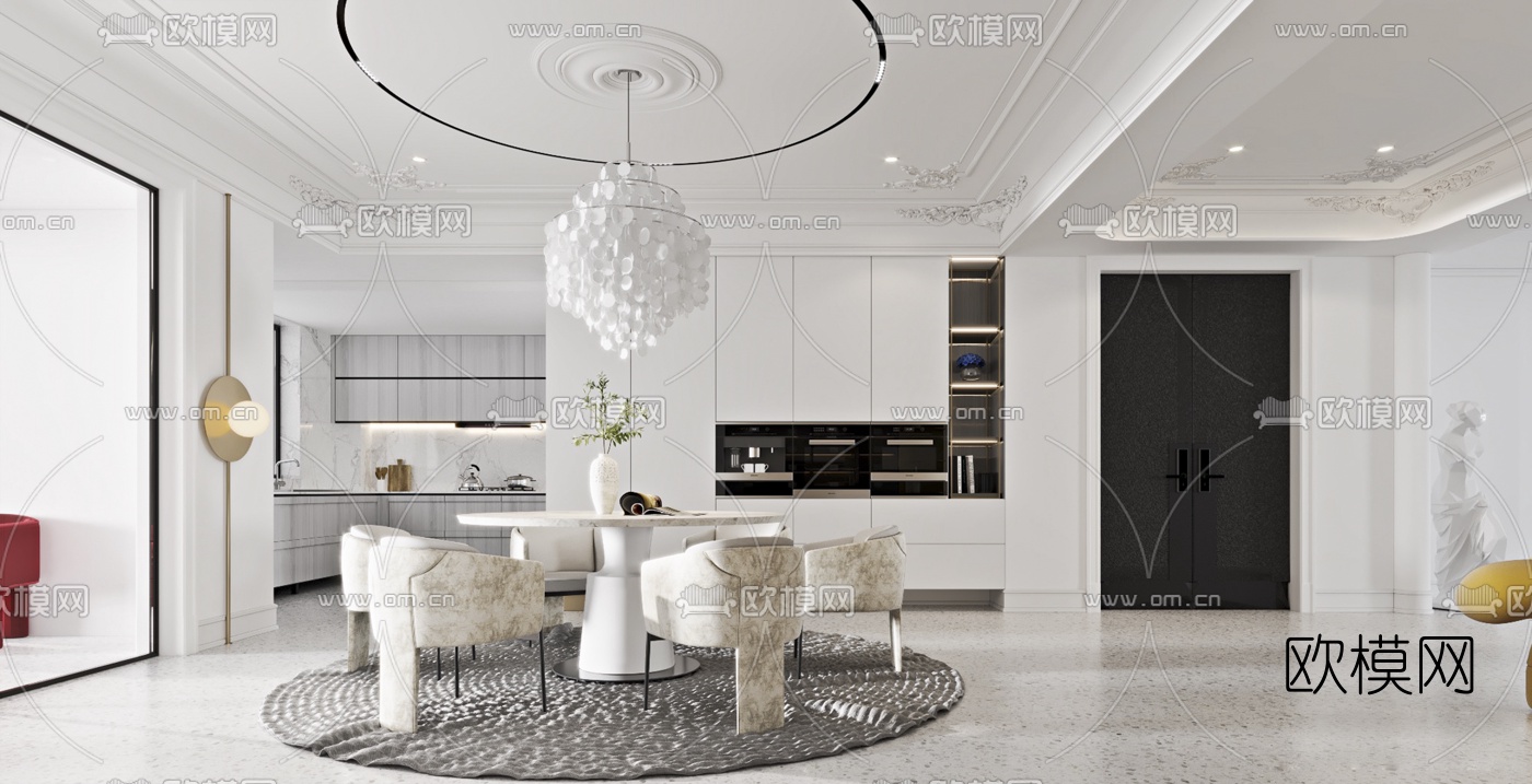 简欧轻奢餐厅3d模型下载（渲染图2）