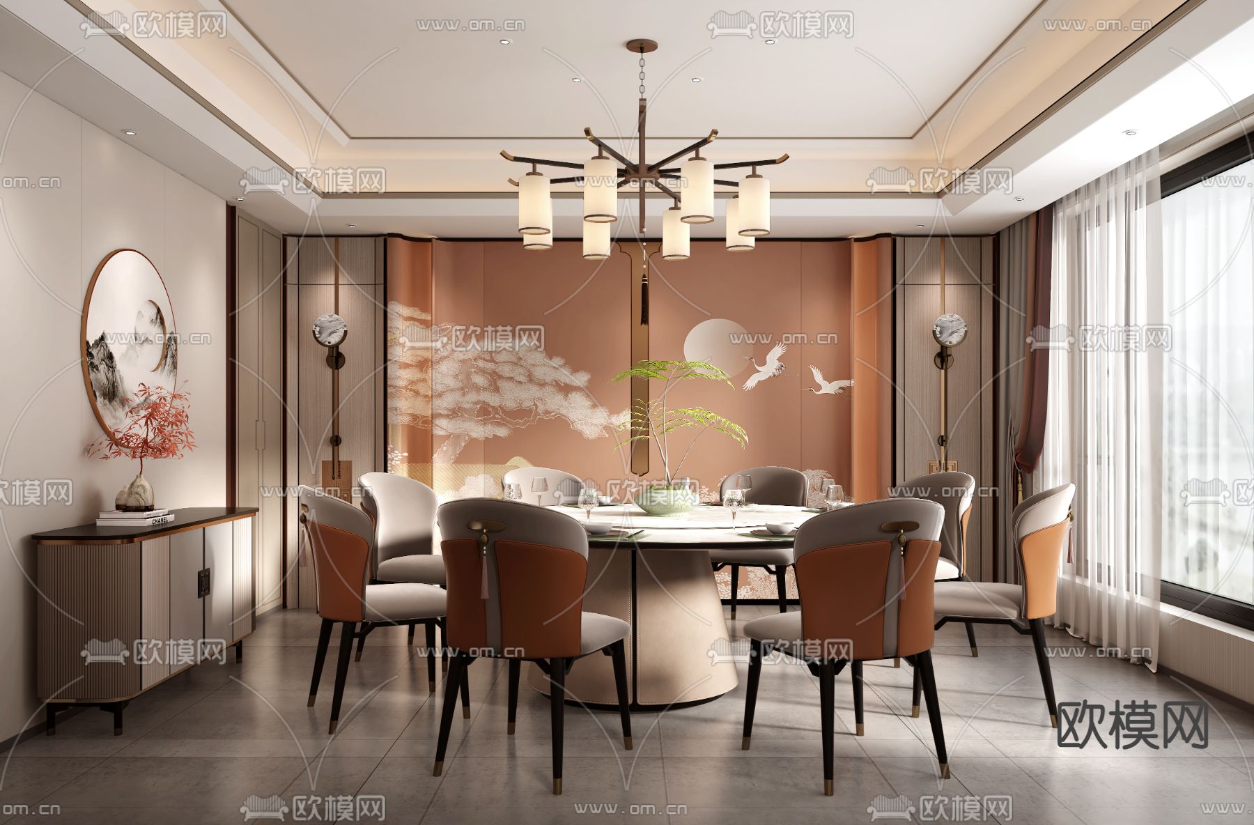 中式餐厅包厢su模型下载（渲染图2）