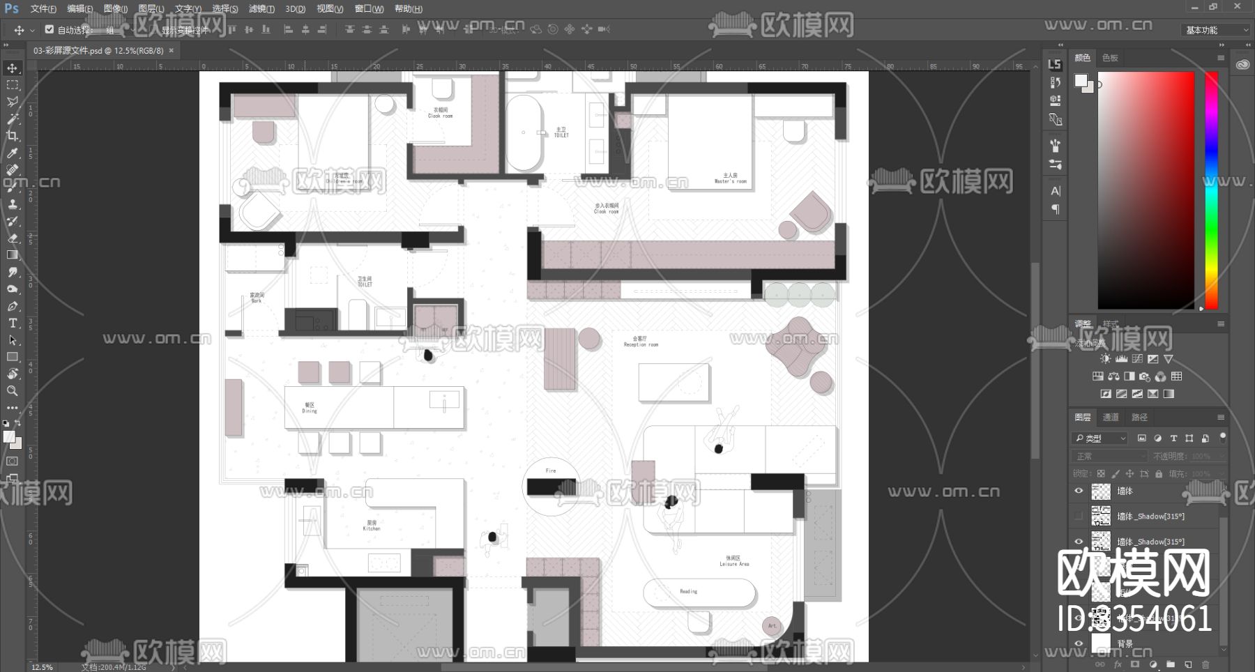 152㎡灵动两居平面优化案例源文件下载（渲染图3）