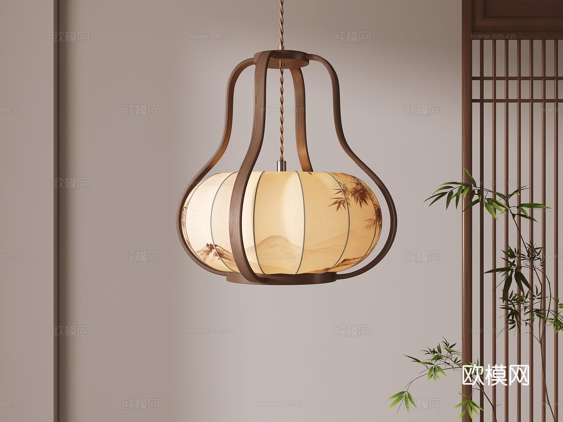 新中式吊灯su模型下载（渲染图1）