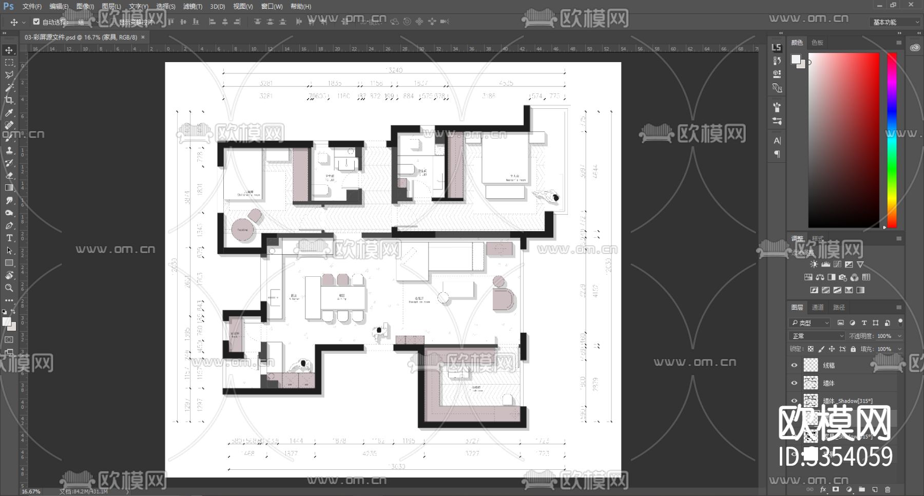 124㎡经典三改一平面优化案例源文件下载（渲染图3）