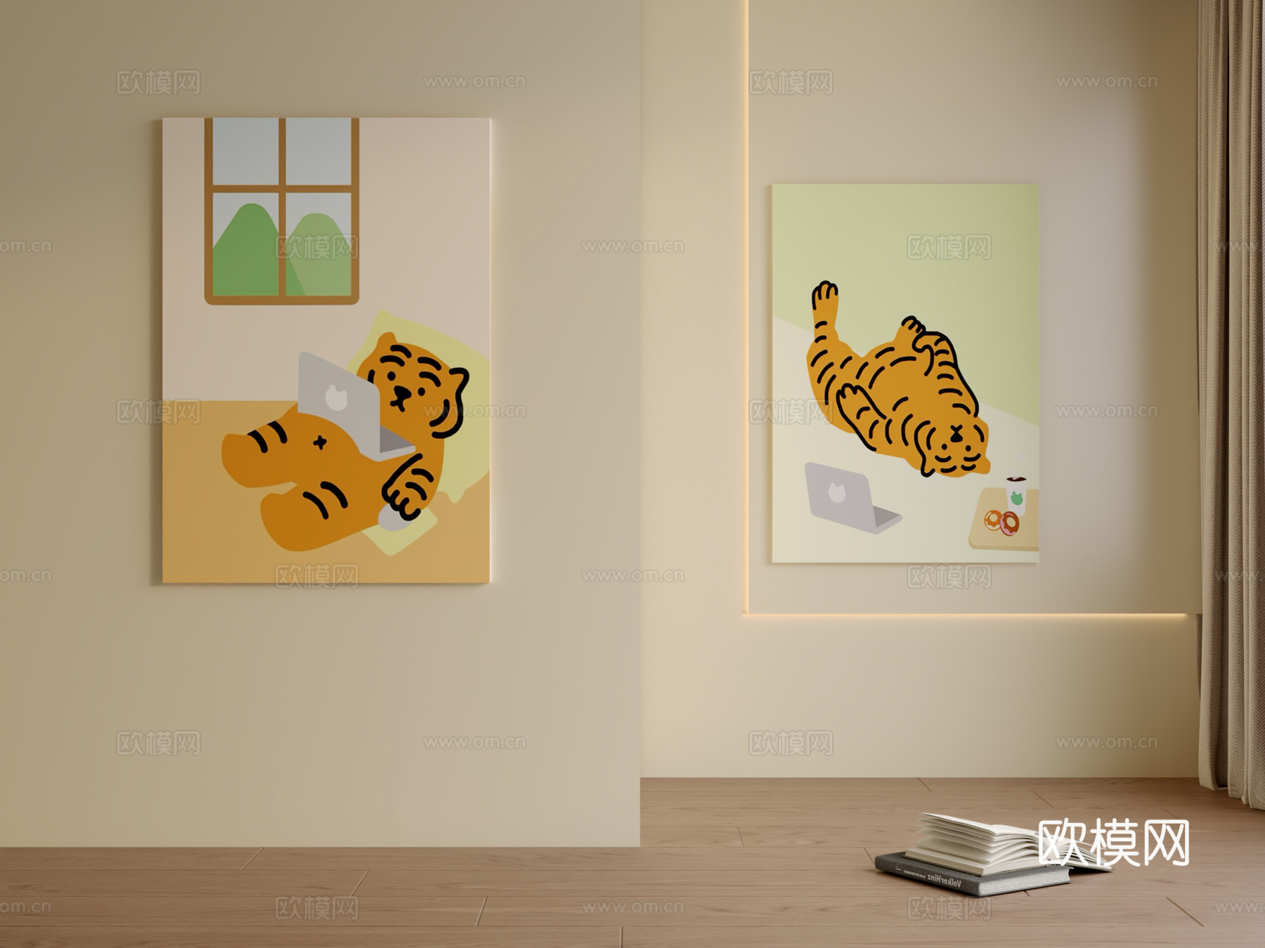 现代奶油风卧室3d模型