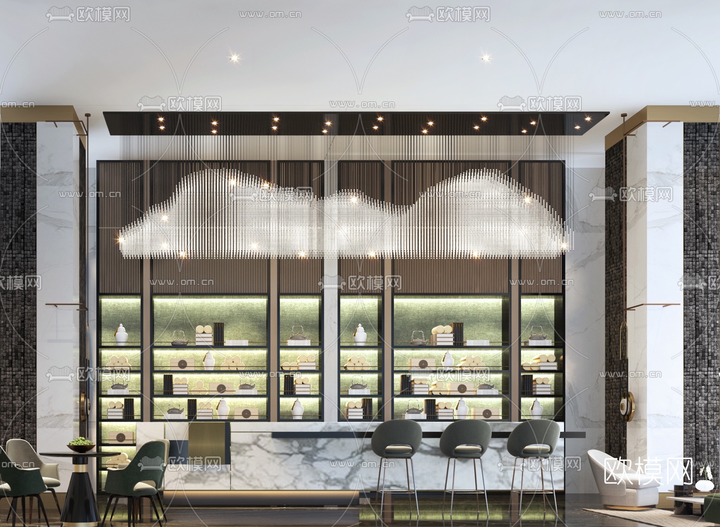 现代酒店大堂吧3d模型下载（渲染图2）