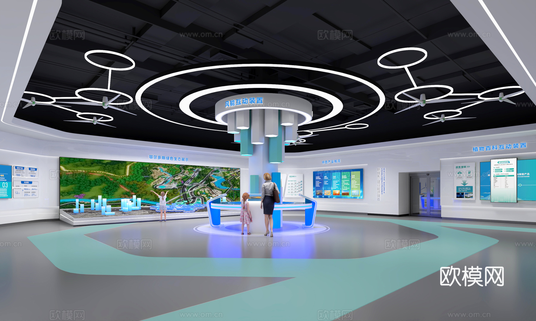现代科技展厅 展厅展台 沙盘造型柱3d模型