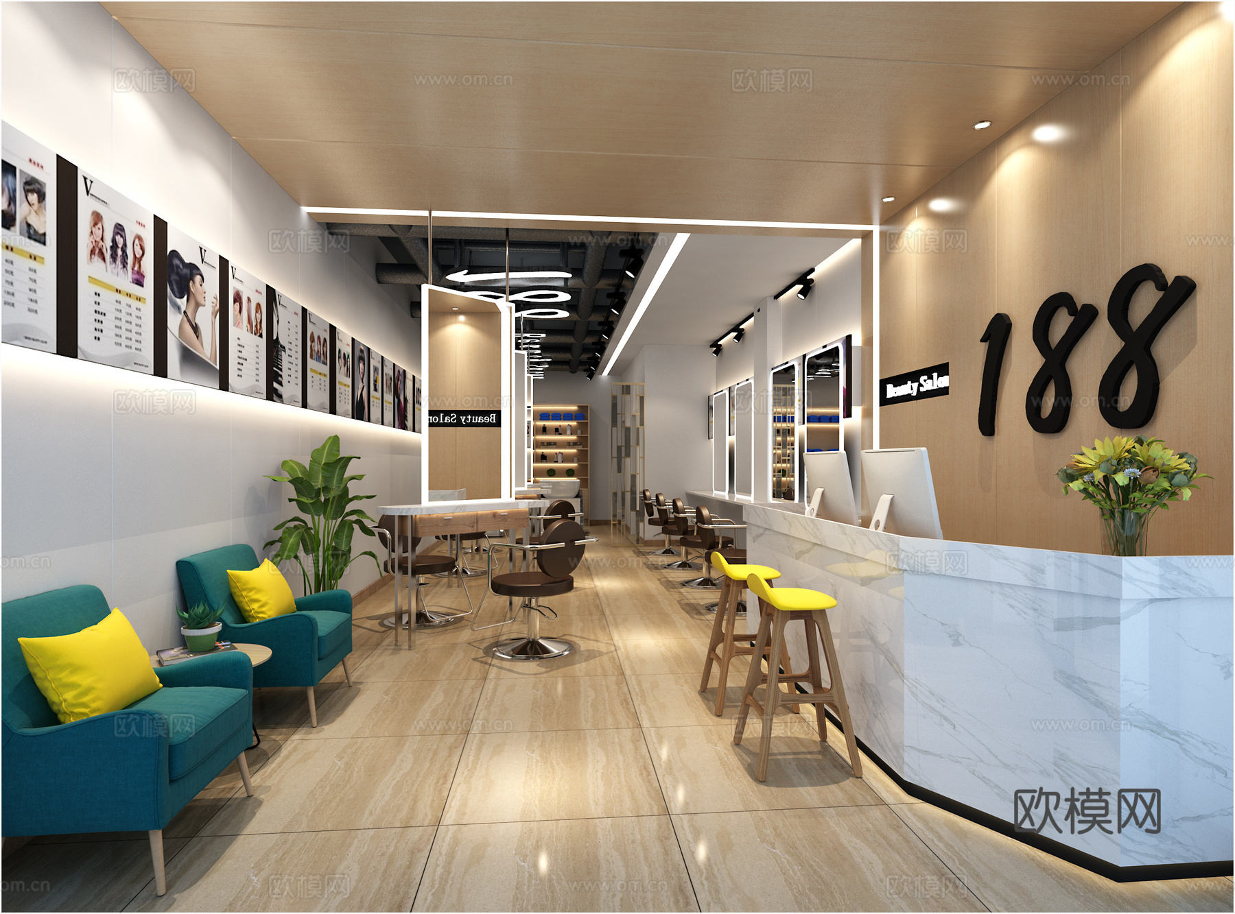 现代理发店 造型门头 沙发 茶几 背景墙3d模型