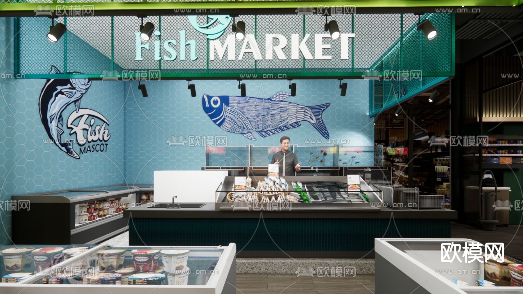 现代生鲜超市su模型下载（渲染图6）
