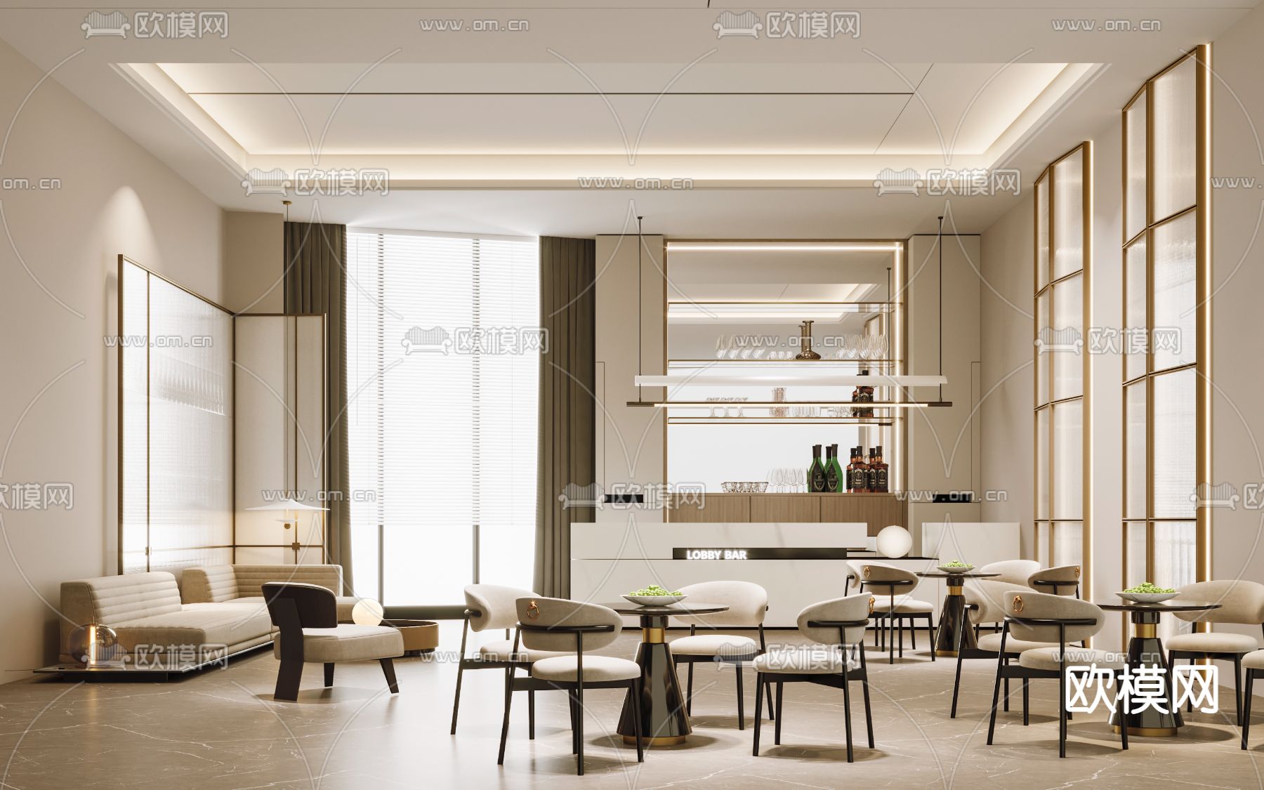 新中式大堂吧su模型下载（渲染图1）
