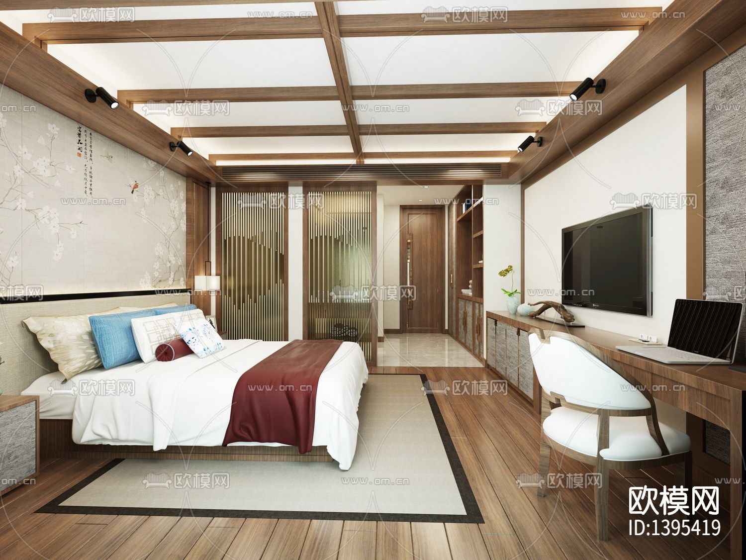 新中式酒店cad施工图下载（渲染图7）