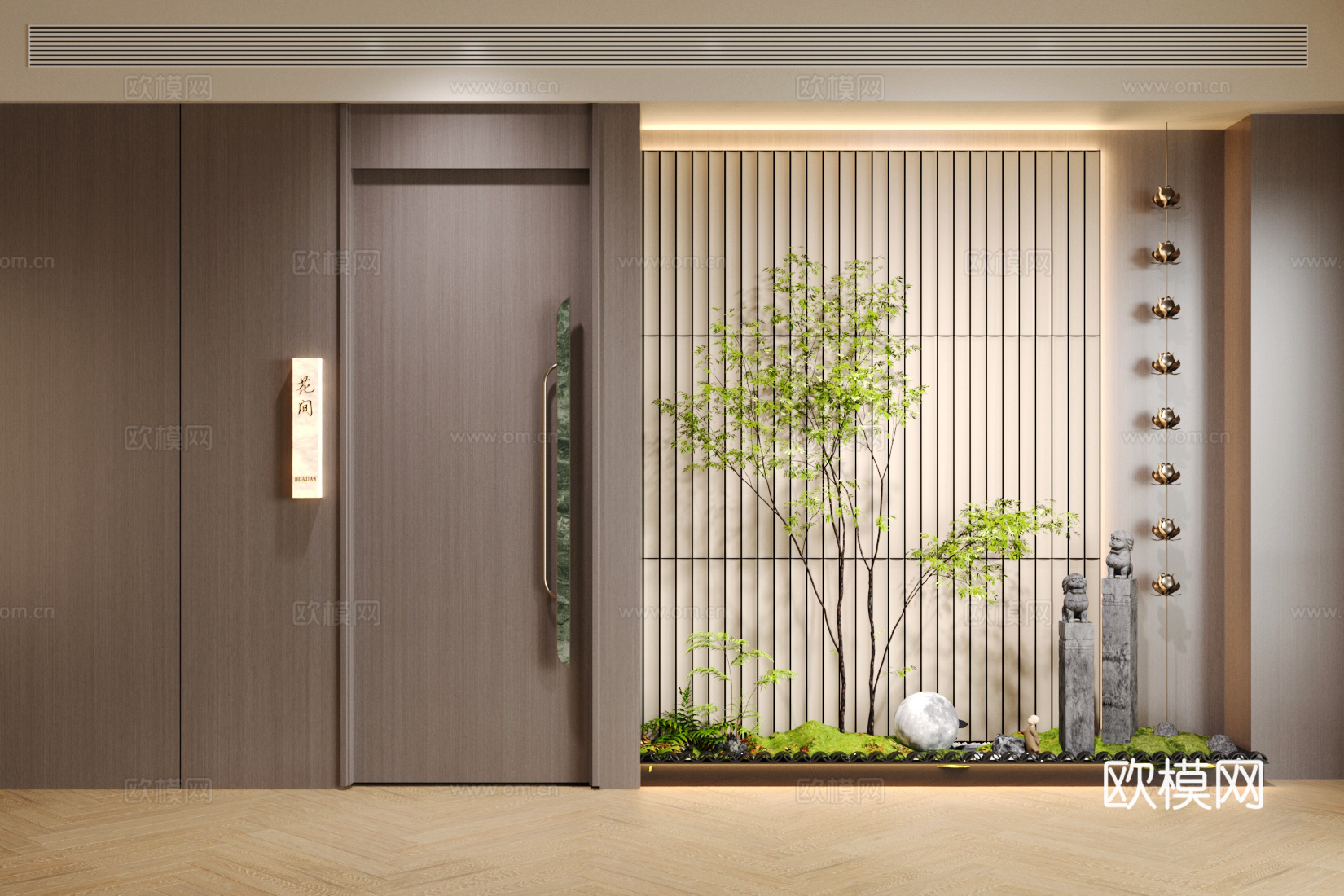 新中式室内景观 景观小品 室内景观造景 植物堆 植物组合3d模型