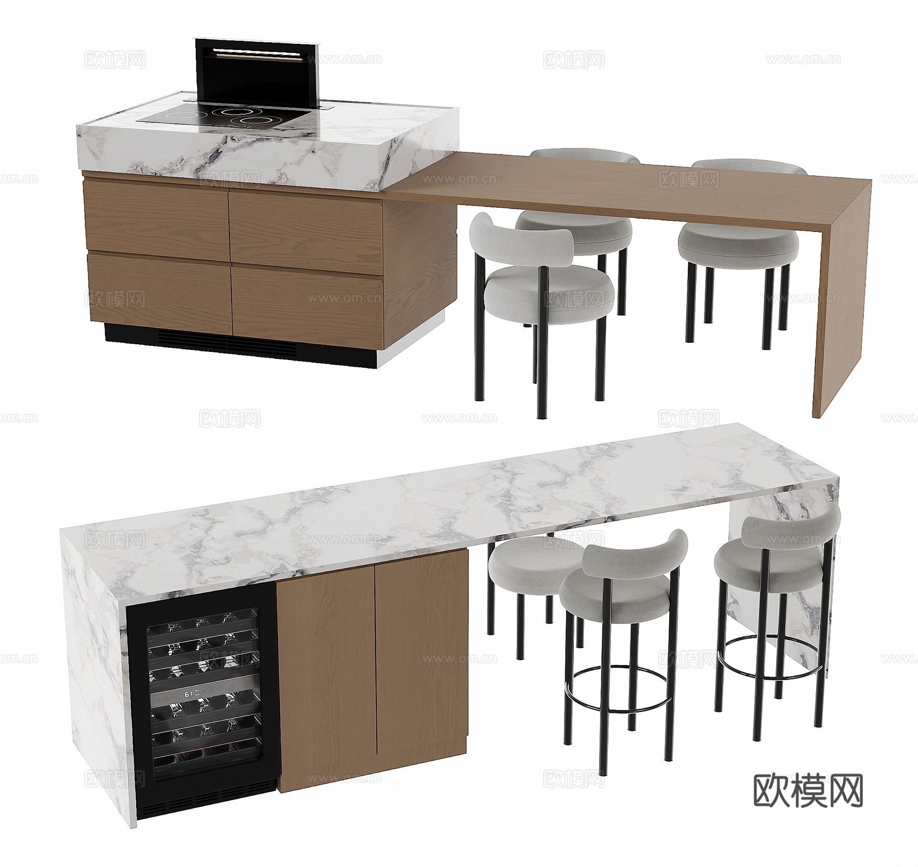 现代岛台吧台su模型