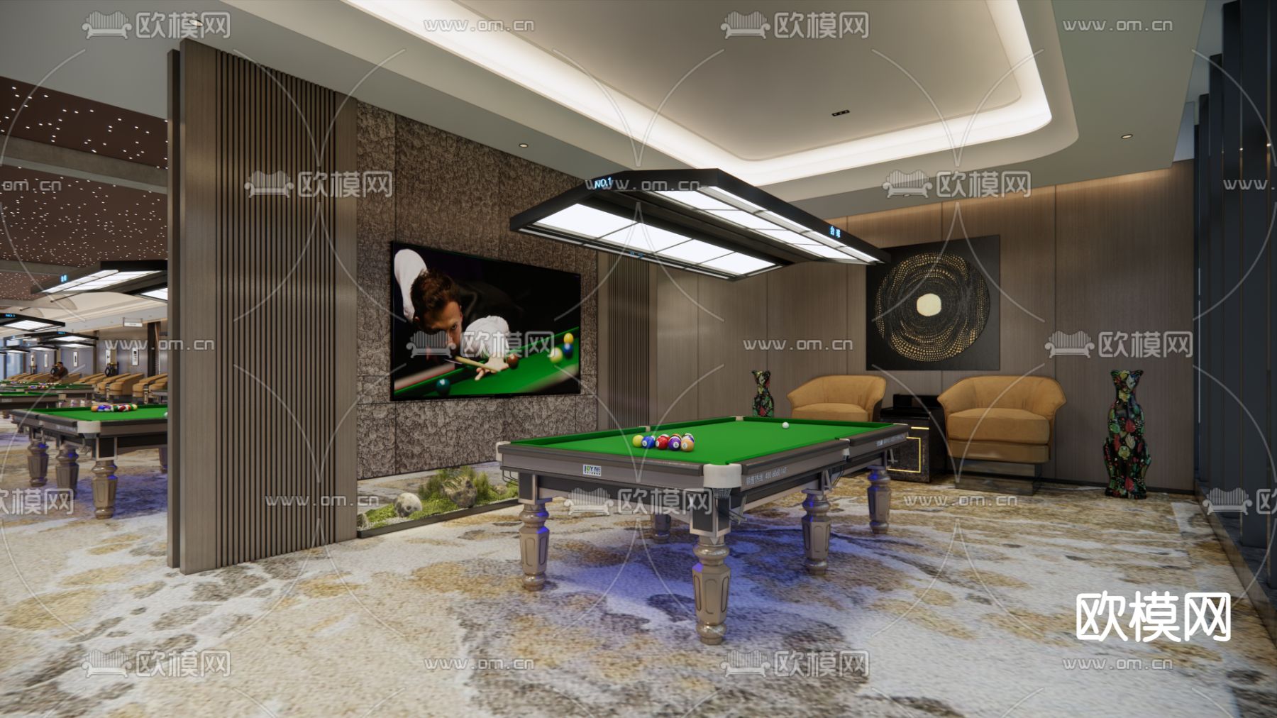 现代台球俱乐部su模型下载（渲染图6）